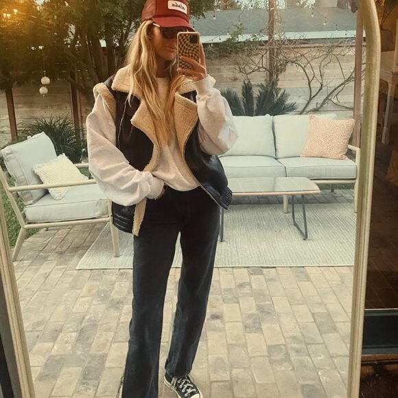 Arya Faux Leather Shearling Vest S/M - Picture 3 of 16